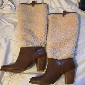 Ugg high shearling heel boots brown GORGEOUS size 9 NEW